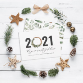 Moderner Laubkranz 2020 bleibe Zuhause Feiertagskarte