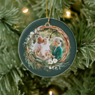 Moderner Laubkranz Foto Weihnachtsgrün Keramik Ornament
