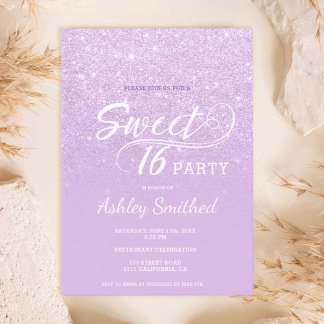 Moderner Lavendel Glitzer ombre lila Sweet 16 Einladung