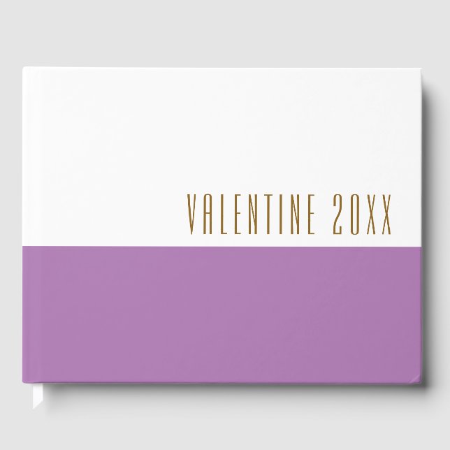 Moderner Lavendel Weißer Farbblock VALENTINE Text Gästebuch (Vorderseite)