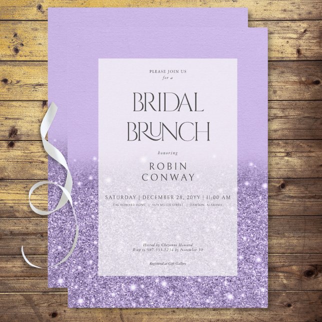 Moderner Lavender Glam Glitzer Bridal Brunch Einladung (Modern Lavender Glam Glitter Bridal Brunch Invitation)
