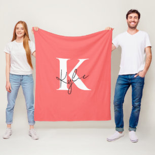 Moderner, lebendiger Personalisierter Monogramm-Na Fleecedecke