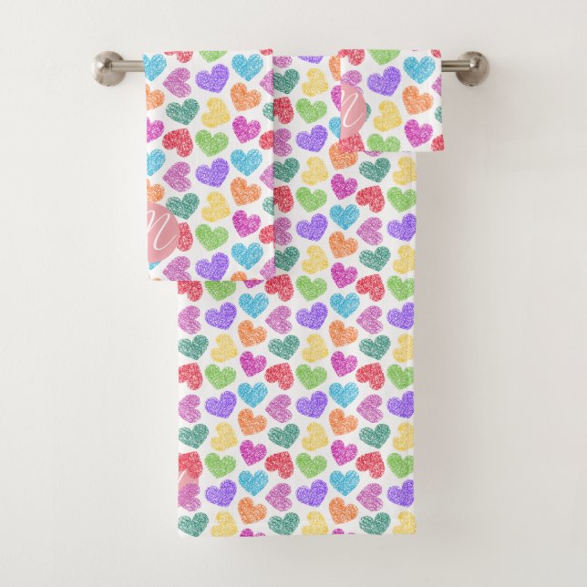 Moderner, lebendiger Regenbogen Doodle Hearts Mit  Badhandtuch Set (Insitu)