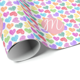 Moderner, lebendiger Regenbogen Doodle Hearts Mit  Geschenkpapier