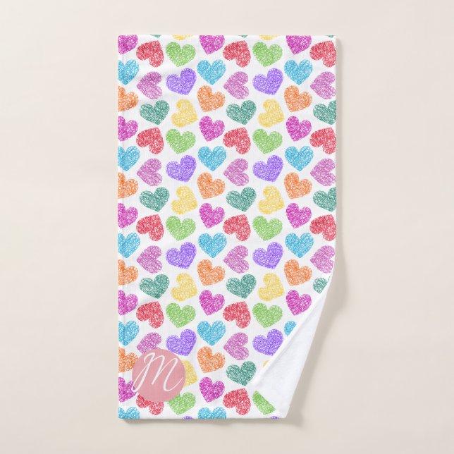 Moderner, lebendiger Regenbogen Doodle Hearts Mit  Handtuch (Handtuch)