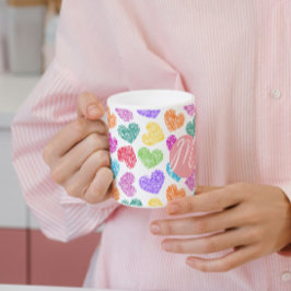 Moderner, lebendiger Regenbogen Doodle Hearts Mit Kaffeetasse