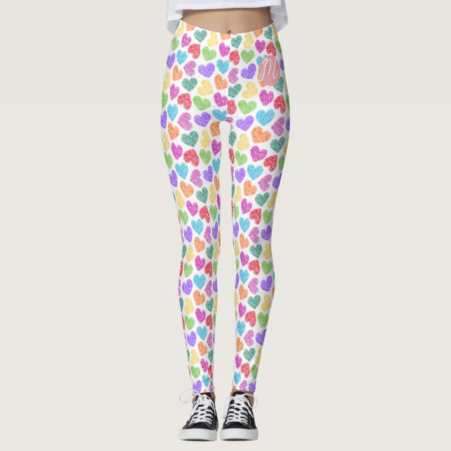 Moderner, lebendiger Regenbogen Doodle Hearts Mit  Leggings (Vorderseite)