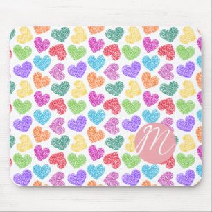 Moderner, lebendiger Regenbogen Doodle Hearts Mit  Mousepad