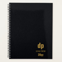 Moderner Leder-Look Schwarz und Gold Mit Monogramm