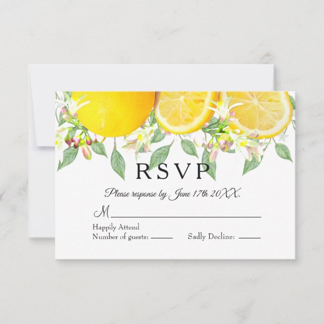 Moderner Lemon Boho Summer Wedding RSVP Karte (Vorderseite)