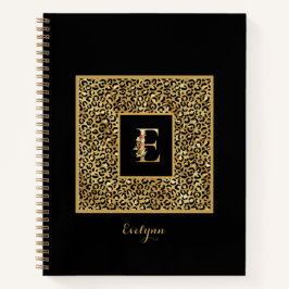 Moderner Leopard Gold Personal Monogram Letter E Notizbuch