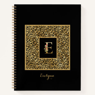 Moderner Leopard Gold Personal Monogram Letter E Notizbuch