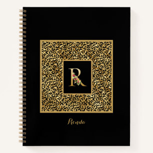 Moderner Leopard Gold Personal Monogram Letter R Notizbuch