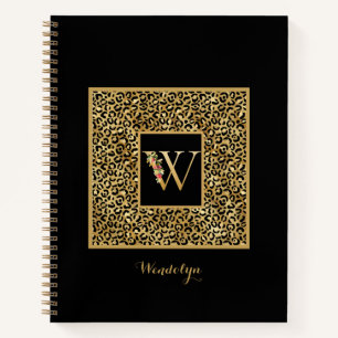 Moderner Leopard Gold Personal Monogram Letter W Notizbuch