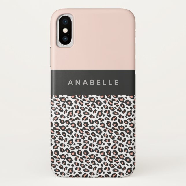 Moderner Leopardendruck in Schwarz, Weiß und Pfirs Case-Mate iPhone Hülle (Rückseite)