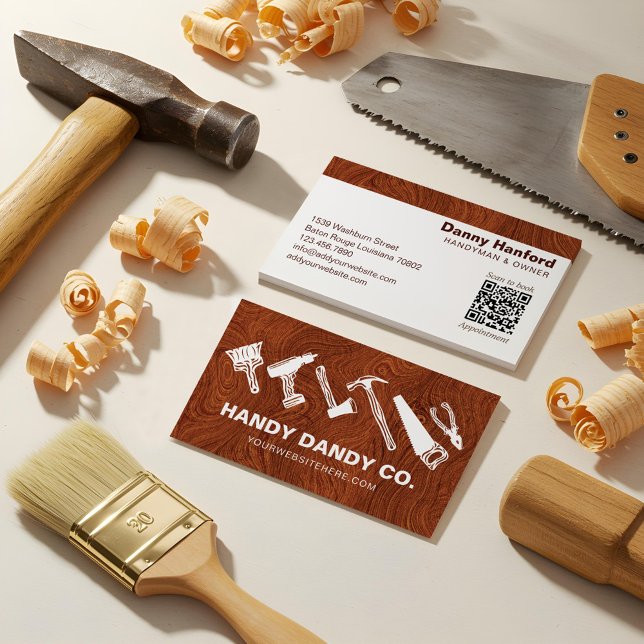 Moderner Lieferant für Holzkörner Handyman Tools Visitenkarte (Modern Woodgrain Handyman Tools Contractor Business Card)