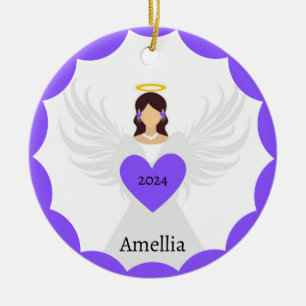 Moderner Lila Angel Heart Individuelle Name Keramik Ornament