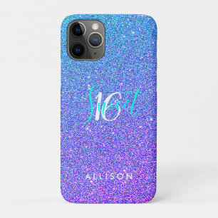 Moderner Lila blauer Glitzer Ombre Sweet 16 Monogr Case-Mate iPhone Hülle
