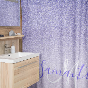 Moderner Lila Glitzer Glitzern Personalisiert Name Duschvorhang