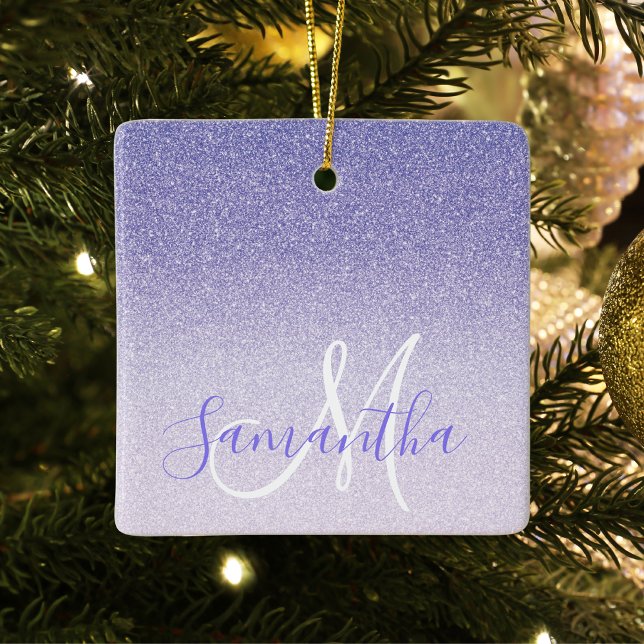 Moderner Lila Glitzer Glitzern Personalisiert Name Keramikornament (Von Creator hochgeladen)