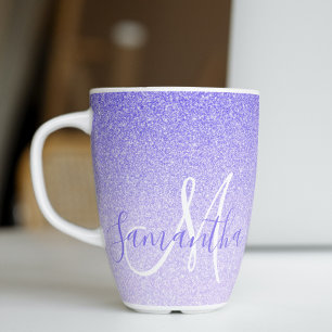 Moderner Lila Glitzer Glitzern Personalisiert Name Milchtasse