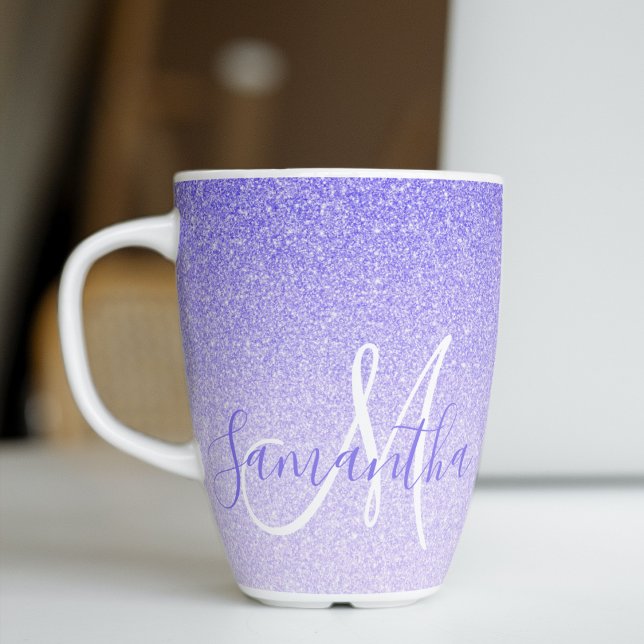 Moderner Lila Glitzer Glitzern Personalisiert Name Milchtasse (Von Creator hochgeladen)