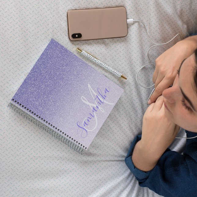 Moderner Lila Glitzer Glitzern Personalisiert Name Notizblock (Von Creator hochgeladen)
