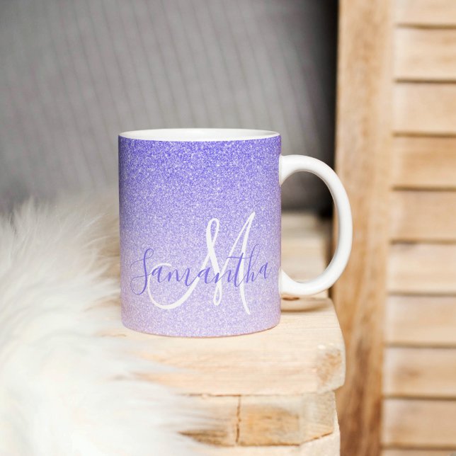 Moderner Lila Glitzer Glitzern Personalisiert Name Tasse (Von Creator hochgeladen)