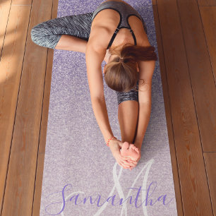 Moderner Lila Glitzer Glitzern Personalisiert Name Yogamatte