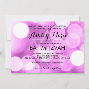 Moderner Lila Glitzer Lights Bat Mitzvah Einladung