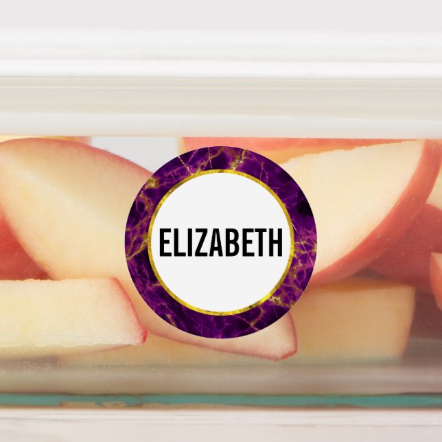 Moderner Lila-Gold-Abstrakter Marmor Etiketten (Befestigt)