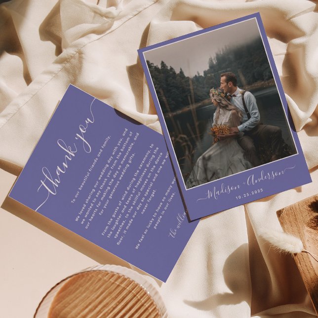 Moderner Lila Lavendel mit Zwei-Foto-Hochzeit Dankeskarte (Von Creator hochgeladen)