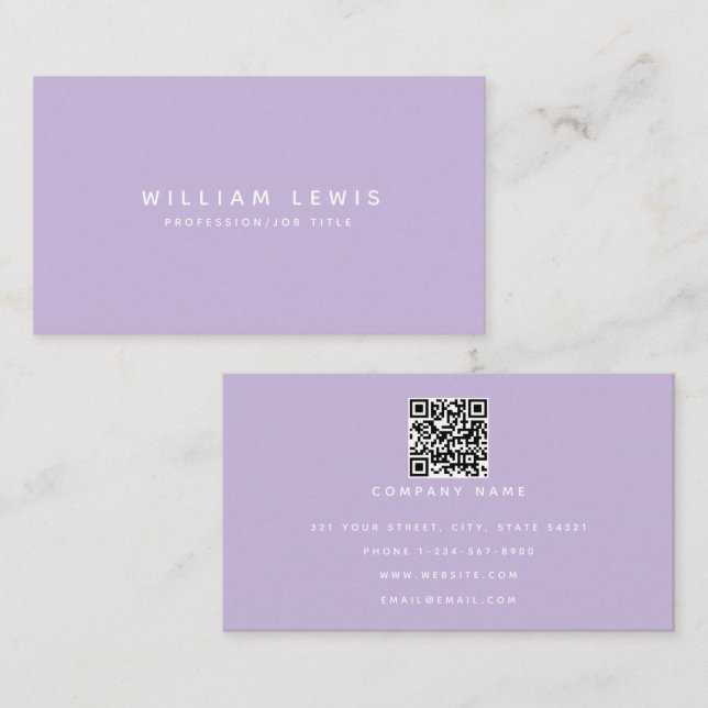 Moderner Lila moderner Minimalistischer QR-Code Visitenkarte (Vorne/Hinten)