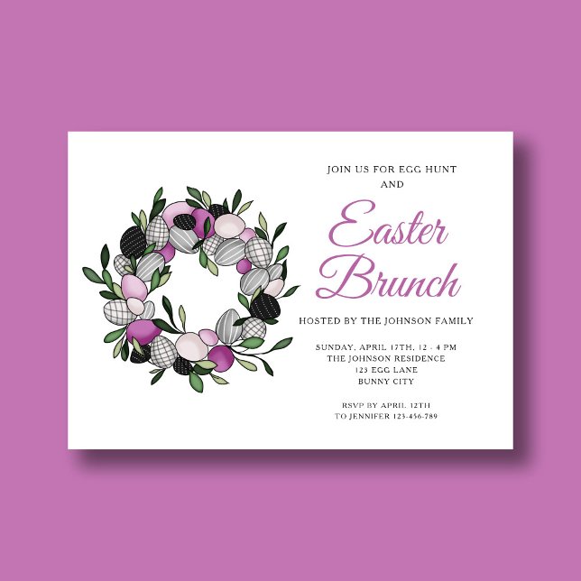 Moderner Lila Osterbrunch Einladung (Modern Purple Wreath Easter Brunch Invitation)