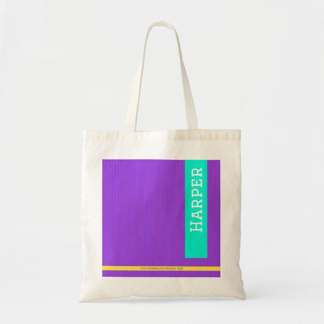 Moderner Lila Personalisierter Name und Monogramm Tragetasche (Vorne)