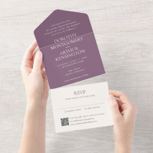 Moderner Lila QR-Code Elegante Hochzeit All In One Einladung