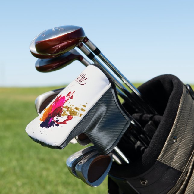 Moderner Lila rosafarbener Spritzer Golf Headcover (In Situ)
