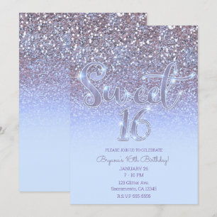 Moderner Lila Silver Glam Glitzer Sweet 16 Einladung