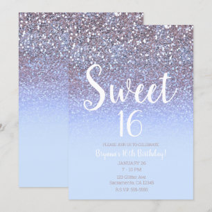 Moderner Lila Silver Glam Glitzer Sweet 16 Einladung