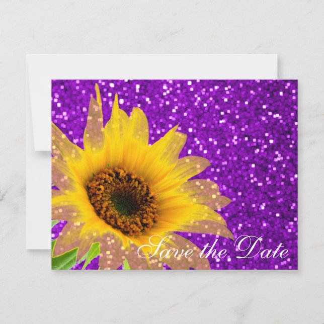 Moderner Lila Sonnenblumenblume Hochzeitsszitz Gli Save The Date (Vorderseite)