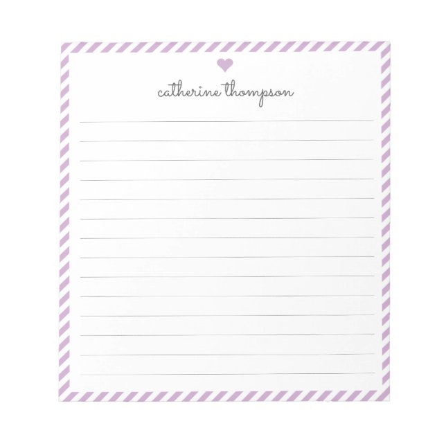 Moderner Lila Strip Feminine Herzname Notizblock (Vorderseite)