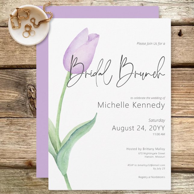 Moderner Lila Tulip Solo Bridal Brunch Einladung (Modern Purple Tulip Solo Bridal Brunch Invitation)