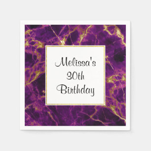 Moderner Lila und Abstrakter Marmor Geburtstag Serviette