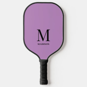Moderner Lila und schwarzer Monogramm-Anfangsname Pickleball Schläger