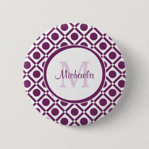 Moderner Lila und weißer geometrischer Mit Monogra Button