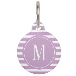 Moderner Lila und weißer Streifen mit Monogramm Haustiermarke