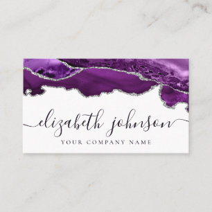 Moderner Lila Violet Silver Glitzer Agate Marble Visitenkarte