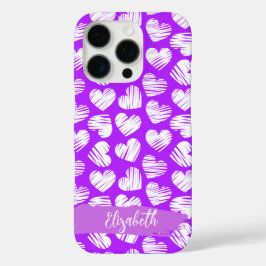 Moderner Lila weißer Doodled Herzname Valentine iPhone 16 Pro Hülle