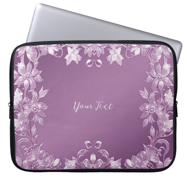 Moderner Lilac Floral Laptop Sleeve (Vorderseite)