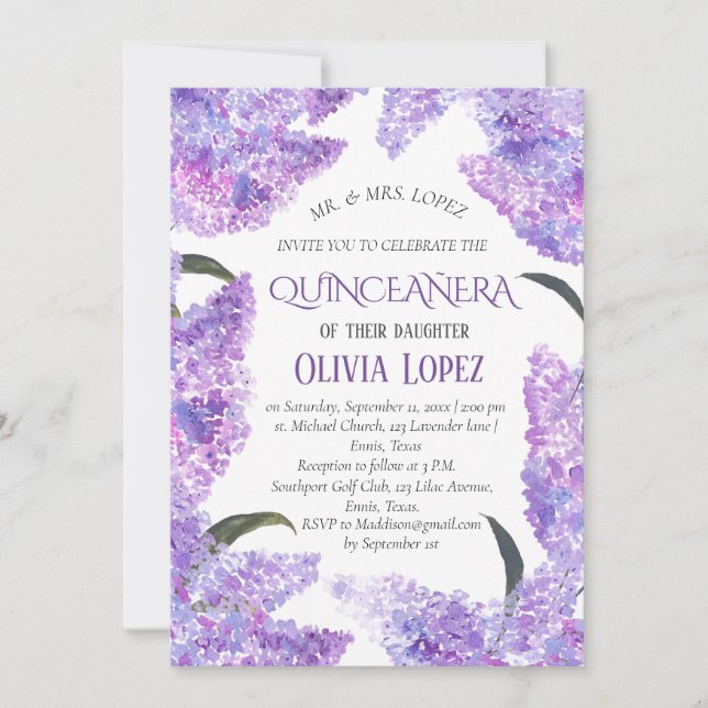 Moderner Lilac Quinceañera Lila Lavender Geburtsta Einladung (Vorderseite)